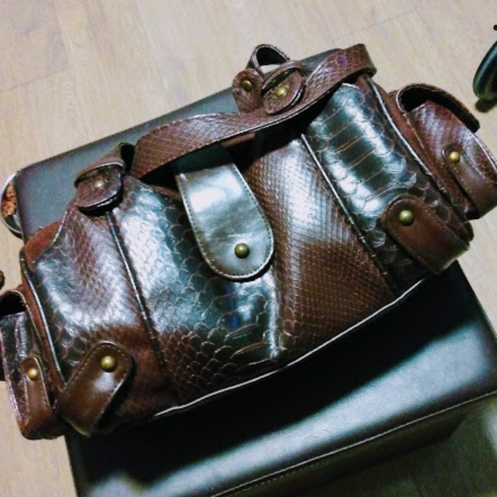 Brown Faux Alligator Hobo Bag